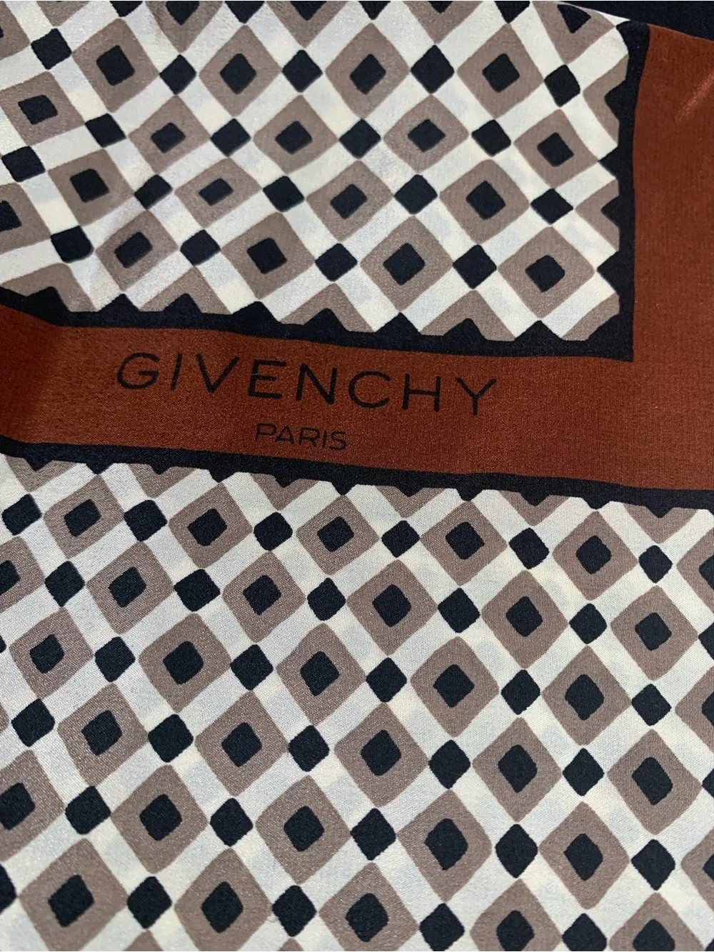 Givenchy Geometric Silk Scarf in Brown, Black & Cream